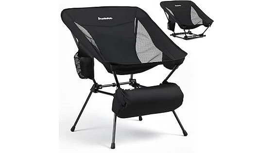 The image shows a sturdy camping chair with a high weight capacity, ideal for outdoor adventures.