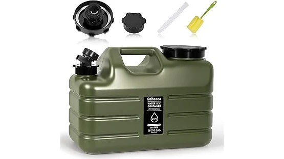 The image shows a collection of five popular camping water jugs, each featuring a convenient spigot for easy dispensing.