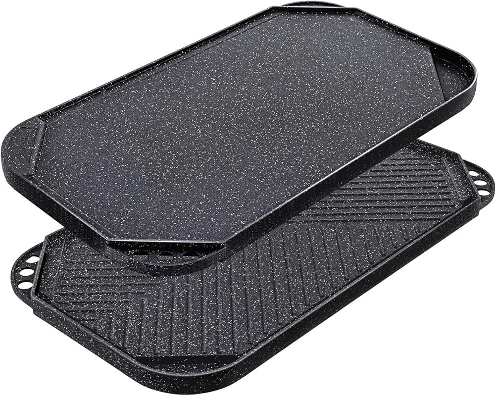 SENSARTE Nonstick Reversible Grill & Griddle Pan: Two Burner Cast Alum