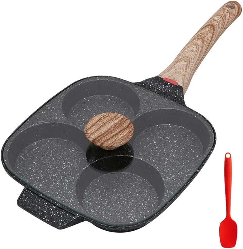 Nonstick 4-Cup Egg Frying Pan with Lid: Induction Compatible Aluminum 