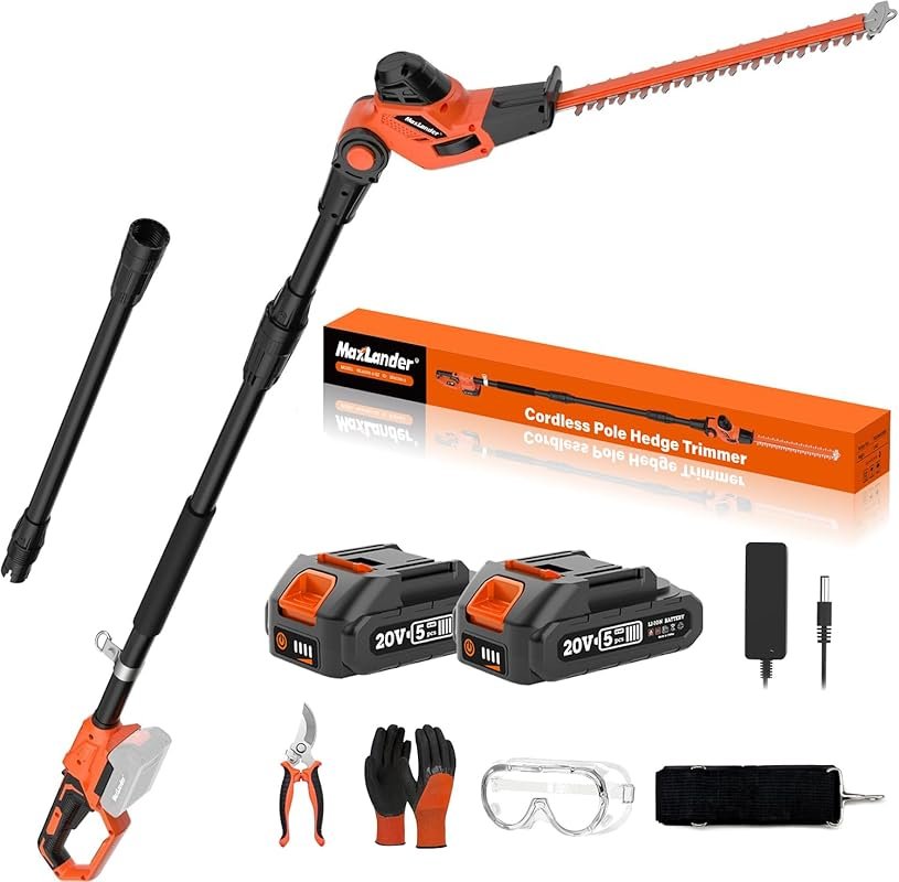 MAXLANDER 18-Inch Cordless Pole Hedge Trimmer with 16-Feet Max Reach a