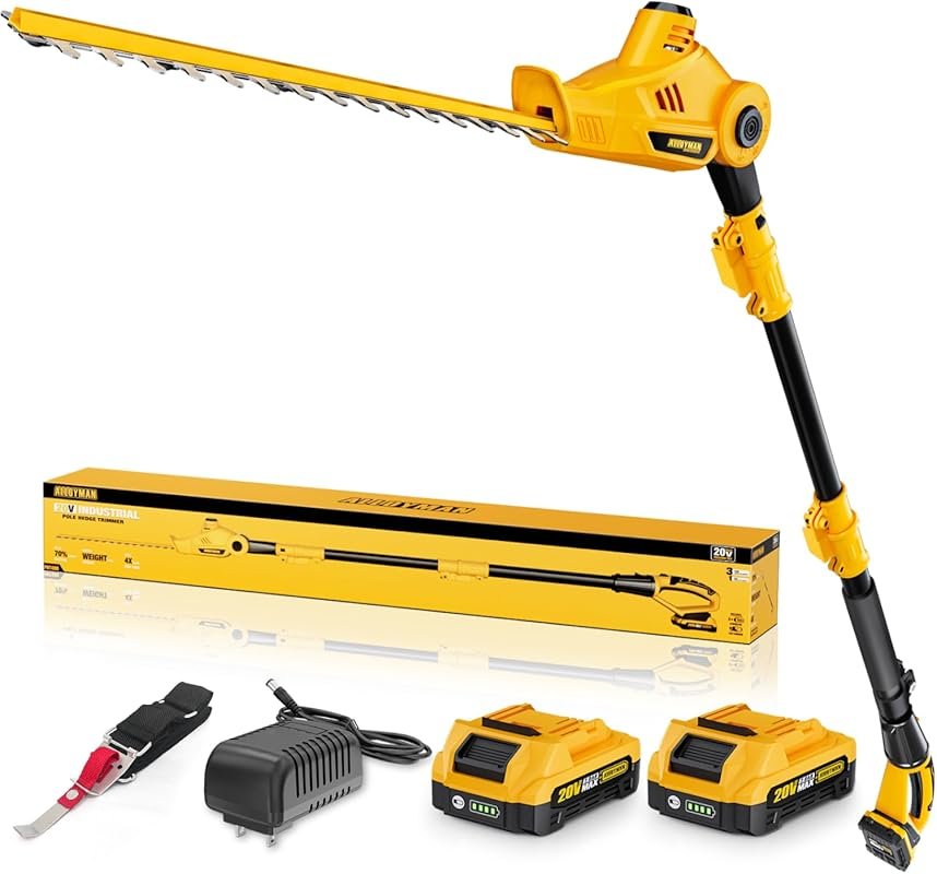 Alloyman 20V MAX Telescoping Pole Hedge Trimmer with 8-Feet Reach and 