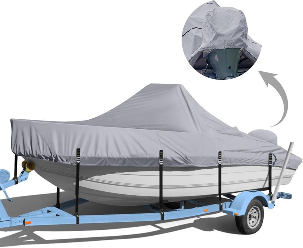 Gray 20-22 FT Heavy Duty Waterproof Center Console Boat Cover with Mot