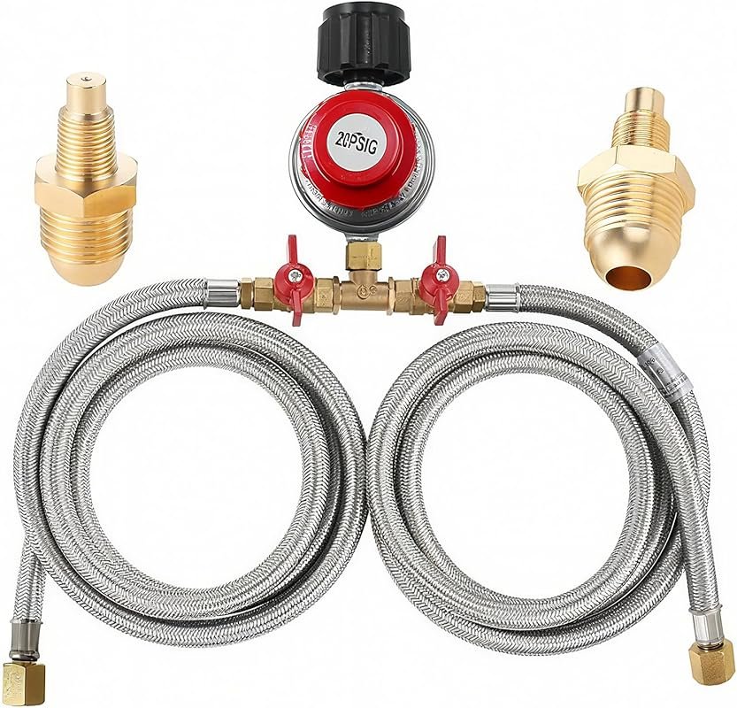 0-20 Psi Adjustable Propane Regulator with 8ft Y Splitter Hose: Double