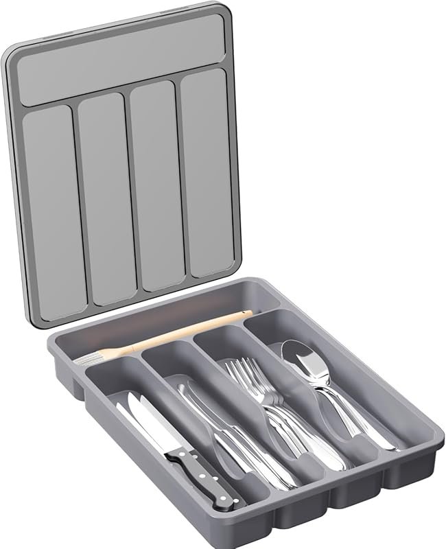 Lifewit Gray Covered Utensil Tray for Kitchen Drawer and Countertop, P