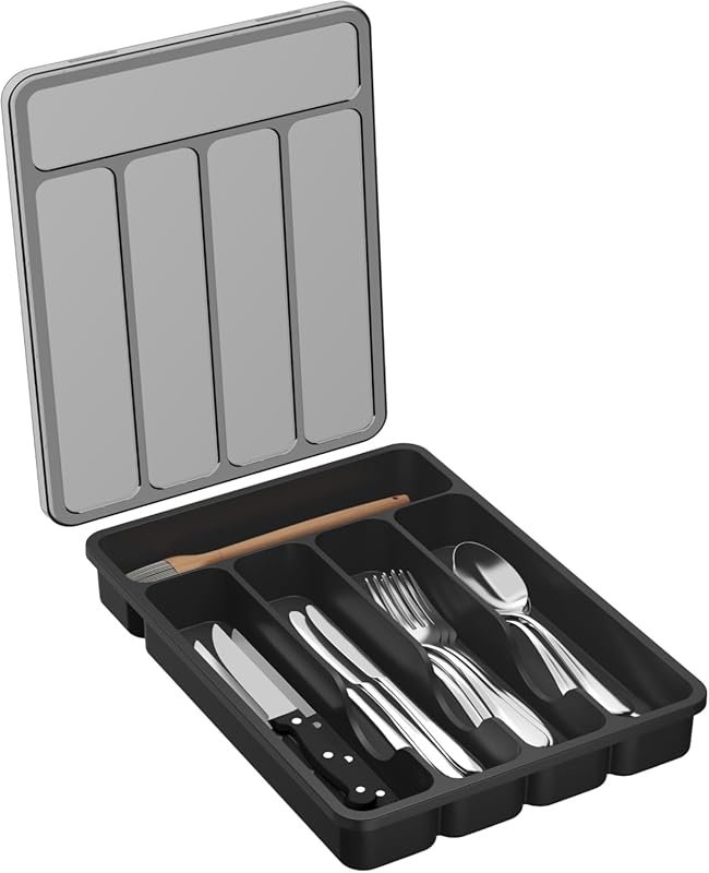 Lifewit Black Covered Utensil Tray for Kitchen Drawer and Countertop, 