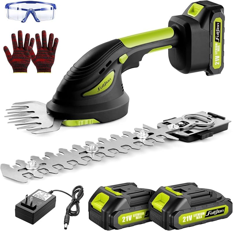 Cordless 2-in-1 Electric Hedge Trimmer & Grass Shears, 21V with 2 Rech
