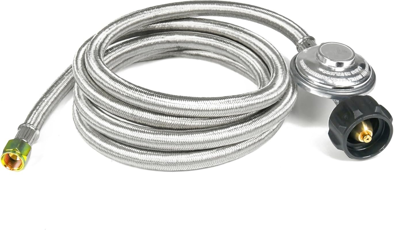 8ft Stainless Steel Braided Propane Hose with Regulator: LP Hose with