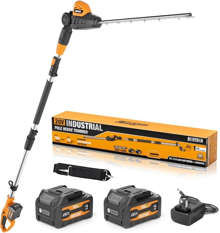 Alloyman 20V Cordless Pole Hedge Trimmer with Extension Pole, 9-Feet R