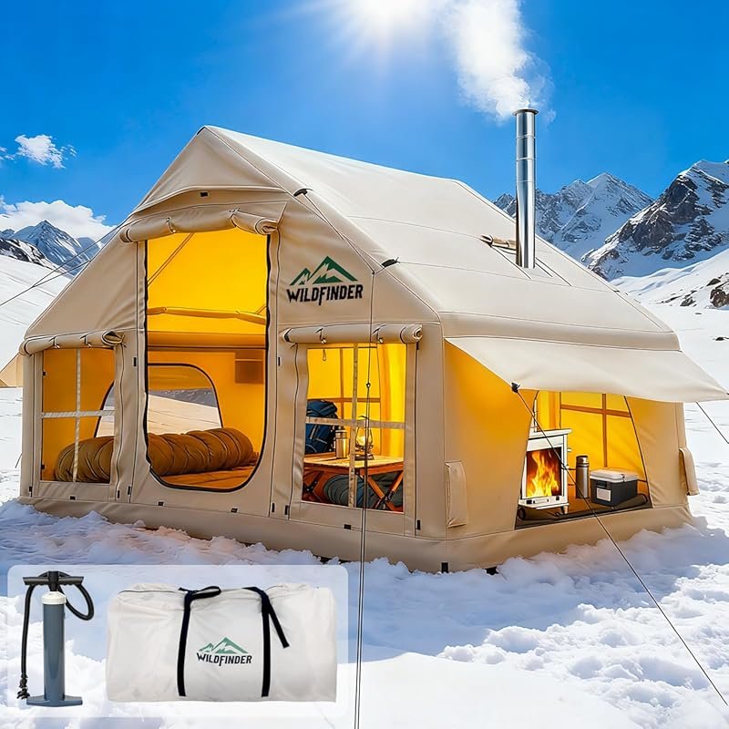 Inflatable Camping Tent with Skylight & Stove Jack, Quick Setup Air Ho