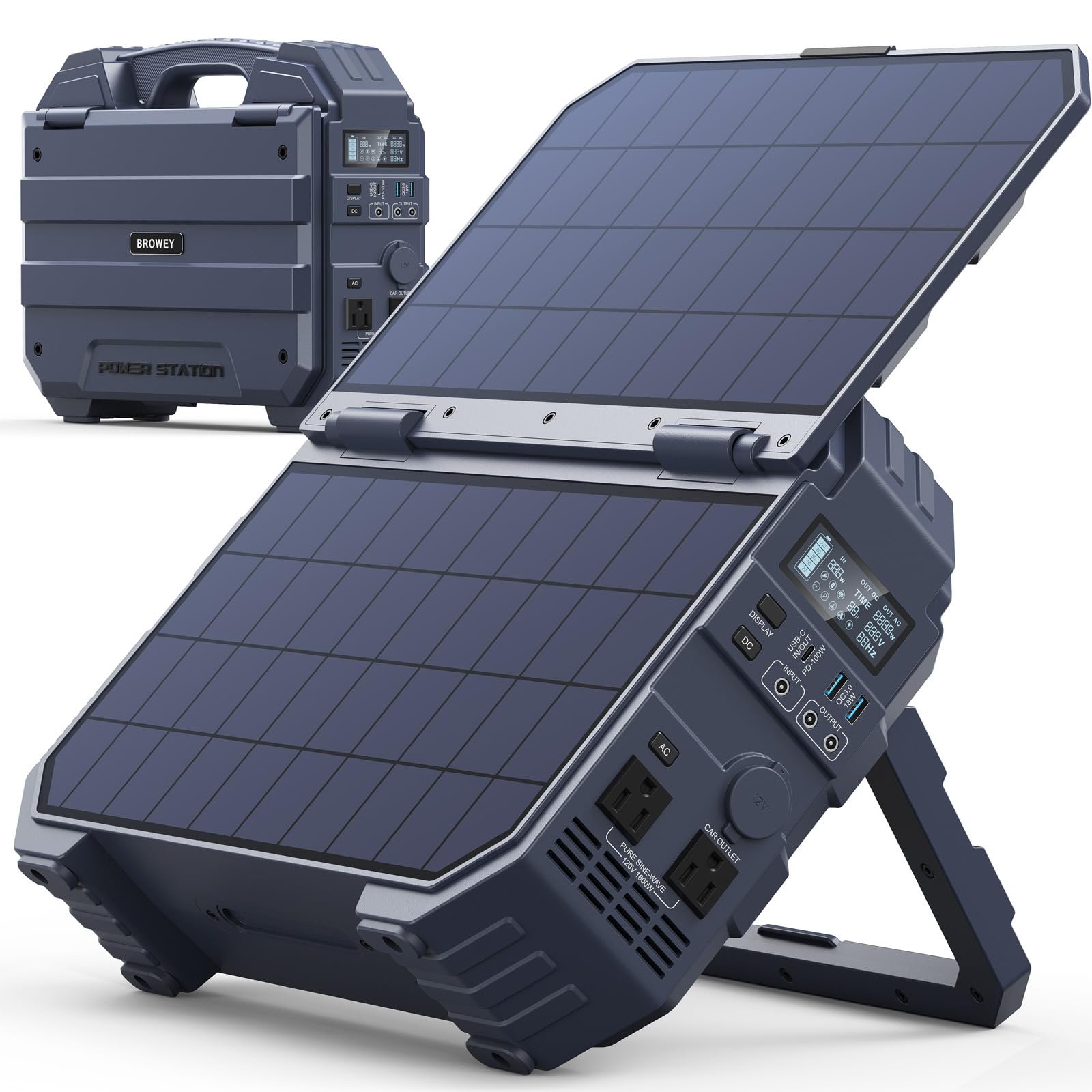 BROWEY 1600W Portable Power Station, 1024Wh LiFePO4 Battery with Built-in Solar