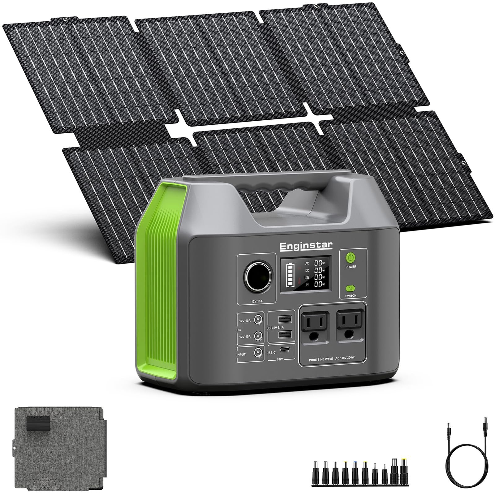 Portable Solar Generator, 300W Portable Power Station with Foldable 60W Solar Pa