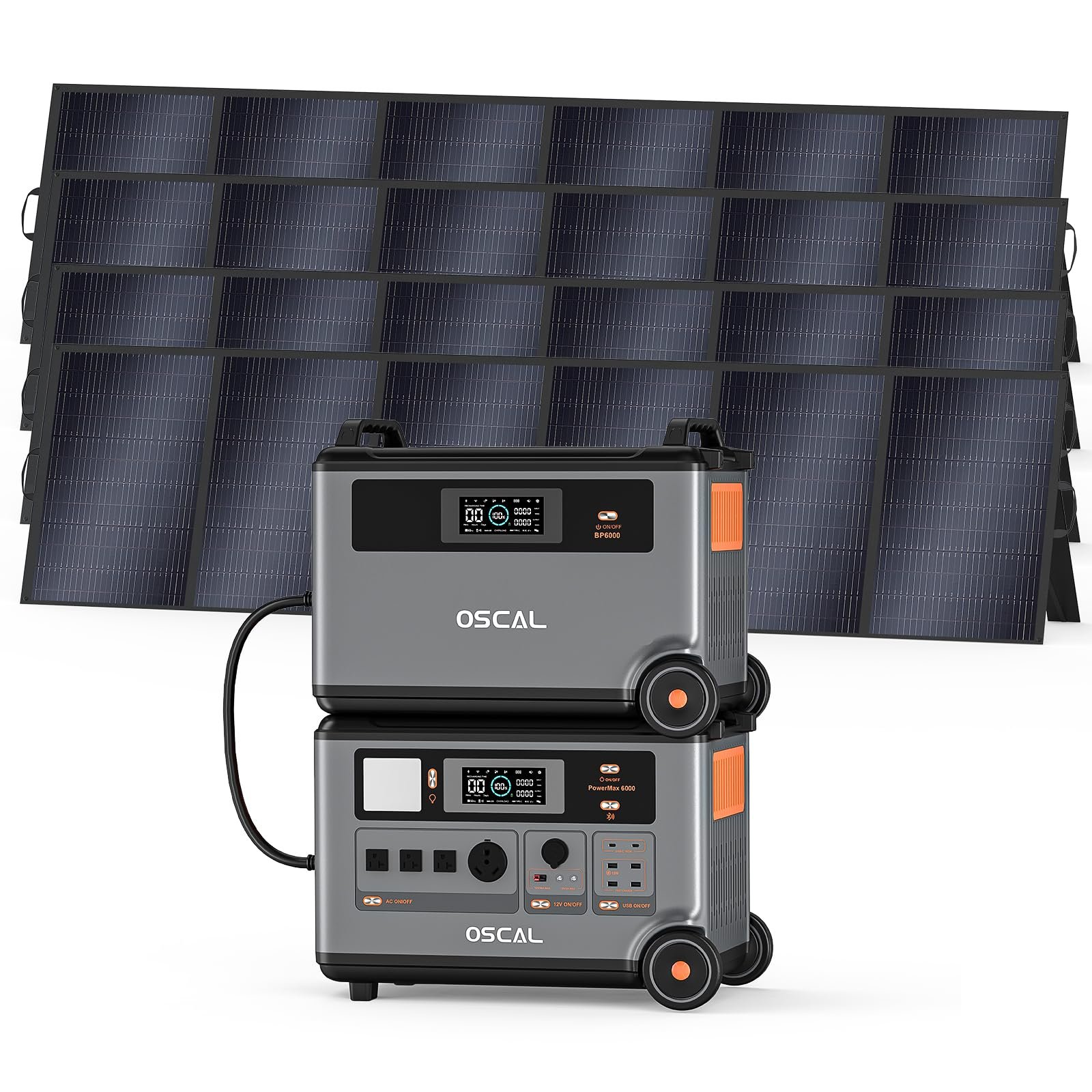 OSCAL 7200Wh Portable Power Station PowerMax 6000 with 4x500W Solar Panel, 120/2